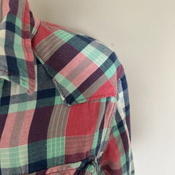 Hollister Plaid Western Shirt Long Sleeve Button Up Pink Green Casual - Picture 3 of 6